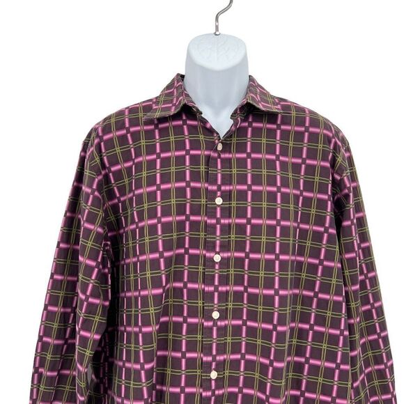 Robert Graham Men's Button Down Shirt XL Purple Green Fluorescent 100% Cotton - Picture 3 of 14